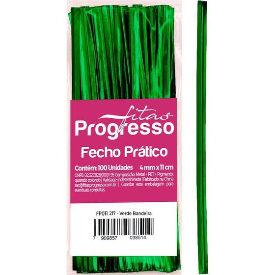 Imagem de Fecho Metálico Verde Bandeira 4MM X 11CM Pacote com 100 Unidades