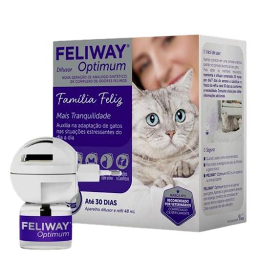 Imagem de FELIWAY Optimum Cat, difusor de feromônio calmante aprimorado, kit inicial de 30 dias (48 ml), translúcido