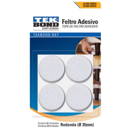 Imagem de Feltro Adesivo Tek Bond Redondo Branco 35Mm Com 8 Unidades