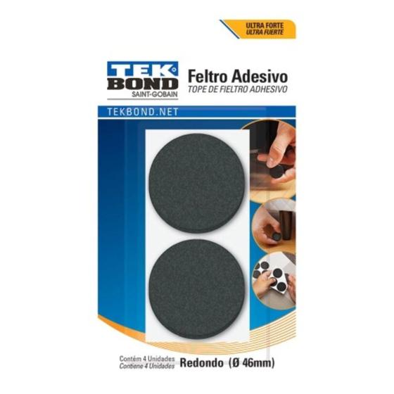 Imagem de Feltro Adesivo Tek Bond Redondo Preto 46mm com 4 Unidades