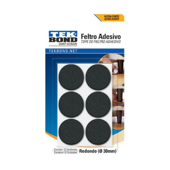 Imagem de Feltro Protetor Adesivo Tekbond Absorve Impacto-ø 30mm- 12un