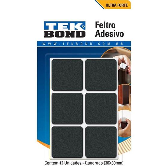 Imagem de Feltro Quadrado 30mm Preto Cartela 12 Unidades Tekbond