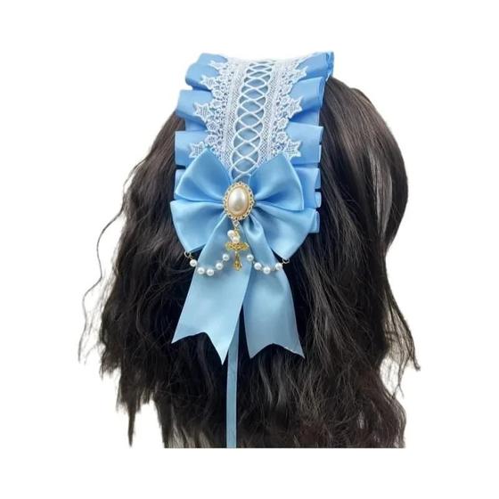 Imagem de Feminino Gótico Lolita Ampla Renda Cocar Artesanal Versátil Empregada Acessórios De Cabelo Bonito