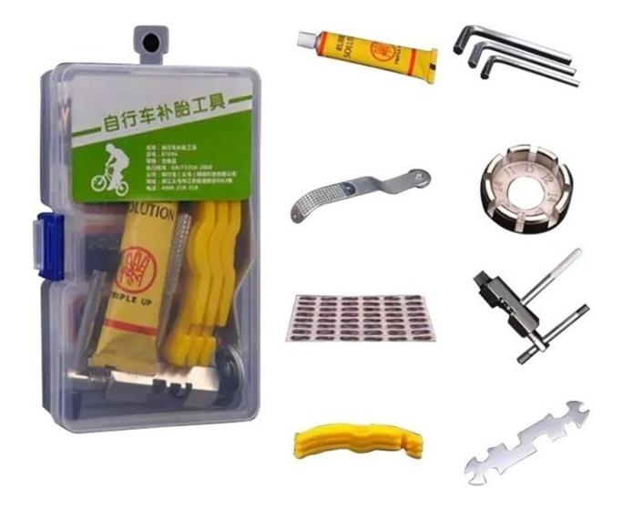 Imagem de Ferramentas Kit Bike + Kit Remendos de Bicicleta 12 Peças - 24 Reparos