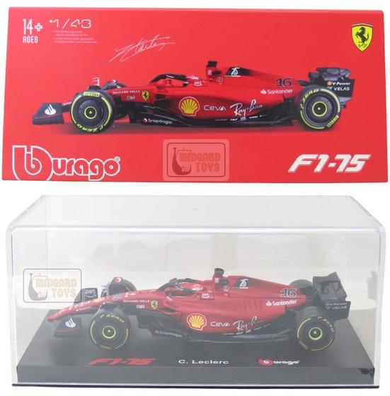 Imagem de Ferrari F1-75 - Charles Leclerc 16 - Acrílico - Formula 1 2022 - Ferrari Racing - 1/43 - Bburago