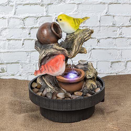 Imagem de Ferrisland Tabletop Fountain Birds Waterfall Desktop Electric Water Fountain Decor c/ LED - Indoor Outdoor Portable Tabletop Decorative Zen Meditation Waterfall Kit inclui bomba submersível