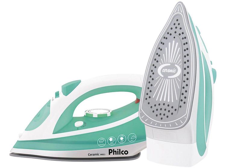 Imagem de Ferro de Passar a Vapor e a Seco Philco Ceramic - Branco e Verde