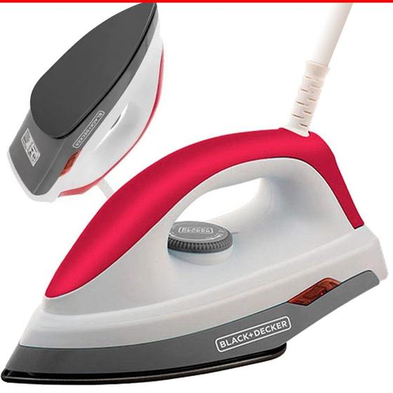 Imagem de Ferro de Passar Roupa Black Decker a Seco 1000w F300-Br 110v Branco/Vermelho Base antiaderente