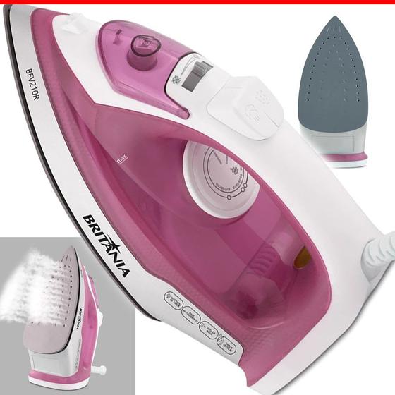 Ferro de Passar Roupa Britania A Vapor 1200w BFV210R Rosa Antiaderente ...