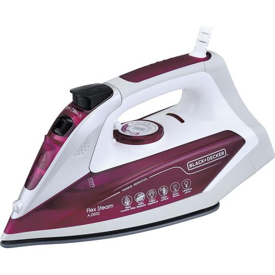 Imagem de Ferro de Passar Vapor Spray Black & Decker AJ3032 Base Antiaderente Branco e Roxo 127V