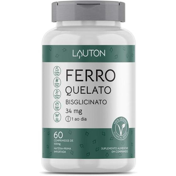 Imagem de Ferro Quelato 34mg Vegano 60 Comprimidos Lauton