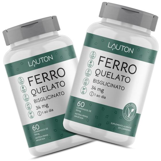 Imagem de Ferro Quelato Bisglicinato 34mg Vegano Lauton Premium - Kit 2