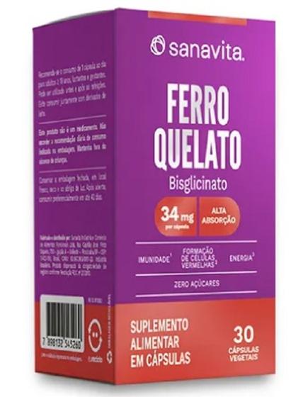 Imagem de Ferro Quelato Cada Cápsula contém 34 mg com 30 cápsulas Vegetais-Sanavita