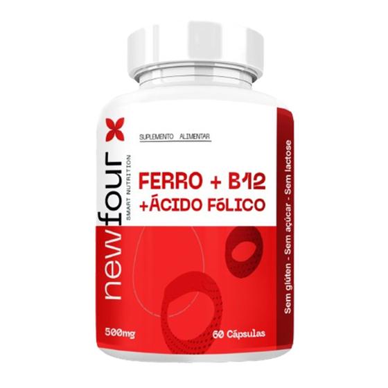 Imagem de Ferro + Vitamina B12 + Ácido Folico 60 Cápsulas 500mg - New Four