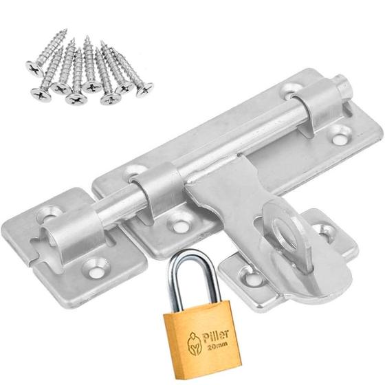 Imagem de Ferrolho com Porta Cadeado 12 cm. + Cadeado 20 mm.