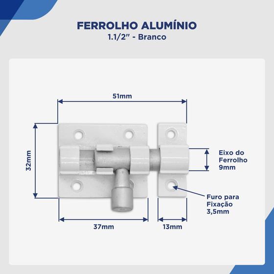 Imagem de Ferrolho de alumínio 1.1/2 polegadas kit 2 peças  trinco para porta, abrigo, banheiro