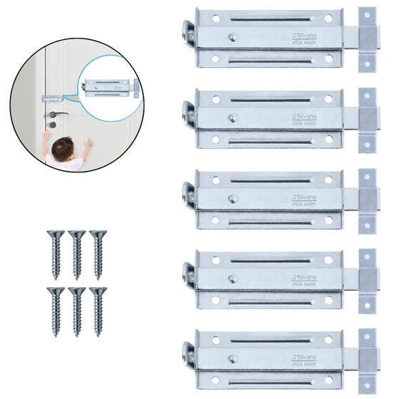 Imagem de Ferrolho Trinco Tarjeta Fecho Chato Para Porta Janela Portão 10cm Zincado  Silvana  Kit 05 Un