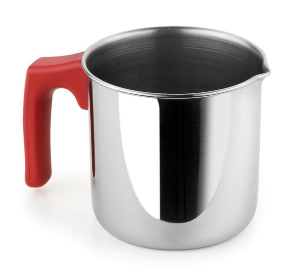 Imagem de Fervedor Leiteira Inox 650ml Funciona Em Fogao De Indução Cabo Vermelho Chaleira Bule Chá Café Leite Alto Padrão Qualidade Forma Inox