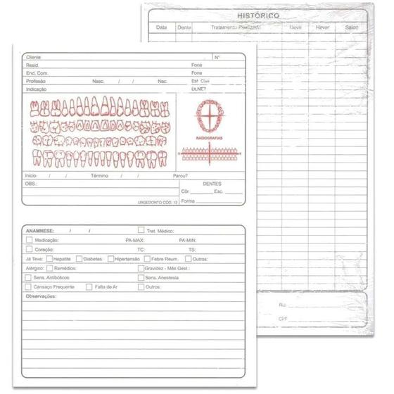 Ficha clínica odontológica c/ anamnese 100 folhas urgedonto - Bloco de ...