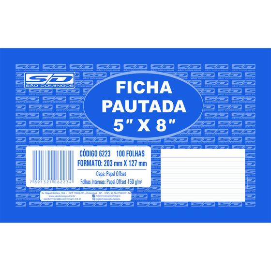 Imagem de Ficha Pautada 5x8 Grande Bloco Com 100 Fls- São Domingos