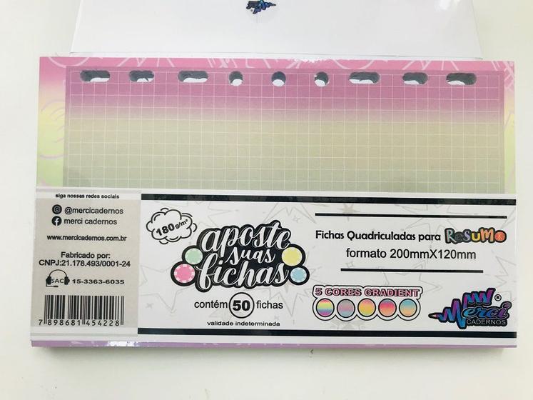 Imagem de Fichas quadriculadas resumo Merci 180g 5 cores gradient c/50fls