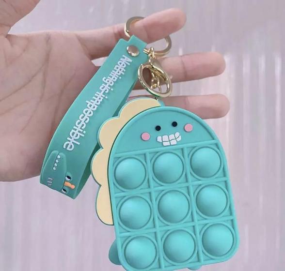 Imagem de Fidget Dino Green Pop It Sensorial Bolsa Chaveiro Pingente