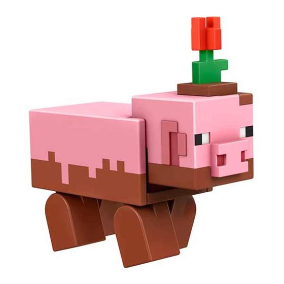 Imagem de Figura Minecraft Craft-A-Block Muddy Pig - Personagem Pixelado Autêntico - Brinquedo Colecionável para Fãs Acima de 6 Anos