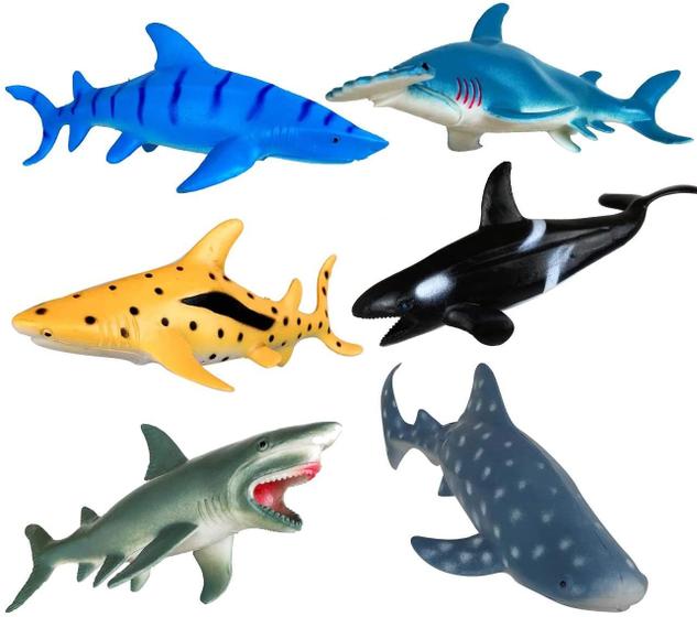 Imagem de Figuras de brinquedos de tubarão, animais do oceano, criaturas do mar de plástico, presentes infantis, animais do zoológico, brinquedos educativos aquáticos,6 peças