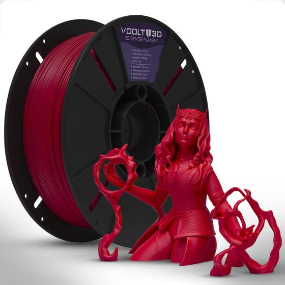 Imagem de Filamento PLA Vermelho Velvet Premium 1Kg, Com Efeito Fosco, 1,75mm, Para Impressora 3D - Voolt3D Oficial