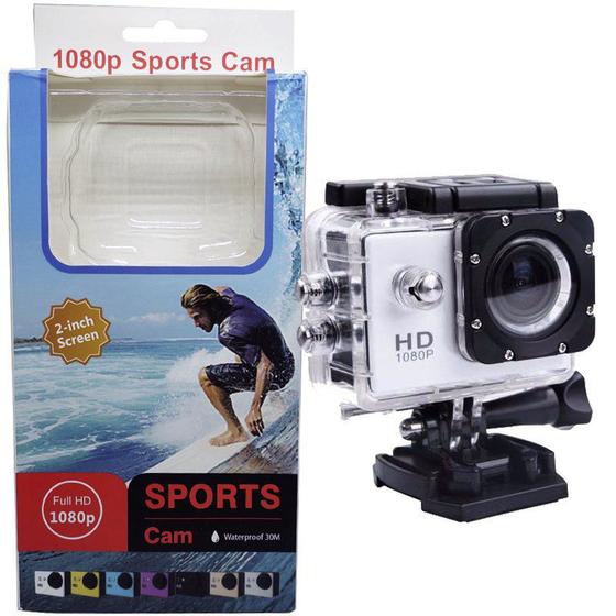 Imagem de Filmadora HD 1080p Câmera Digital 3MP Esporte Sports Cam Acition Go Prova Dagua Prata Acessórios