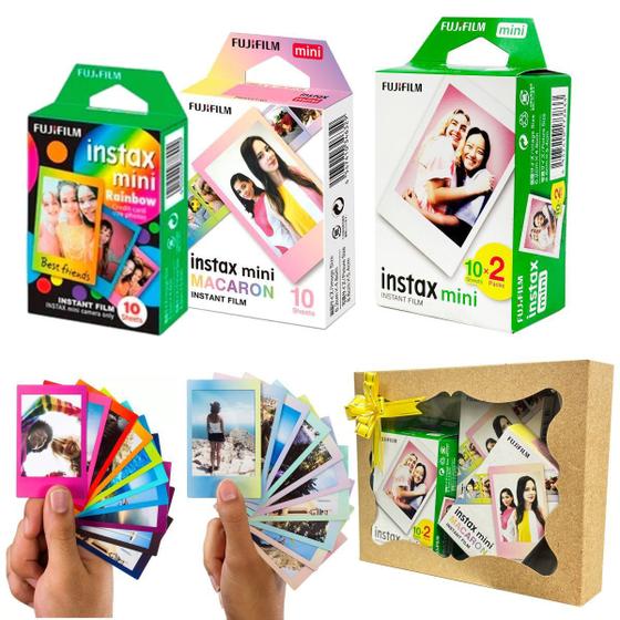 Imagem de Filme Instax Mini 20 Fotos + Filme Macaron + Filme Rainbow Com Caixa De Presente