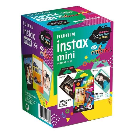 Imagem de Filme Instax Mini Kit Colors 30 Fotos Filme Instantâneo Rainbow - Sky Blue - Black