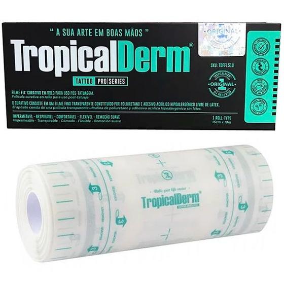 Imagem de Filme Transparente Tropical Derm Fix 05cm x 5m Tropical Derm P/ Tatuagem e Curativo