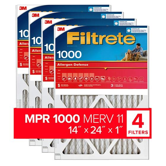 Imagem de Filtrete 14x24x1, Filtro de Ar do Forno AC, MPR 1000, Micro Alergênico Defesa, 4-Pack (dimensões exatas 13.81 x 23,81 x 0,81)