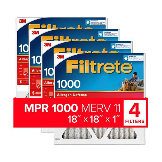 Imagem de Filtrete 18x18x1, Filtro de Ar do Forno AC, MPR 1000, Micro Alergênico, 4-Pack (dimensões exatas 17,81 x 17,81 x 0,81)