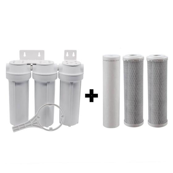 Imagem de Filtro Água Triplo Bbi Branco Fab Cerveja Tira Cloro + Refis