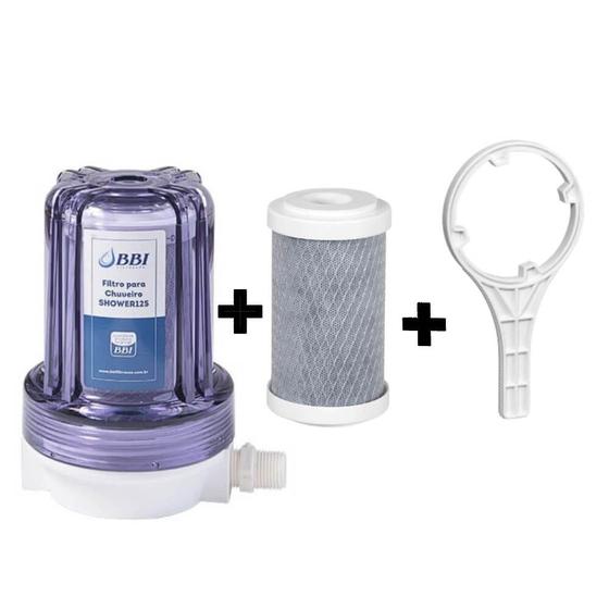 Imagem de Filtro Bbi Para Chuveiro Ducha Shower Transparente + 1 Refil + Chave - Remove Cloro Anticloro