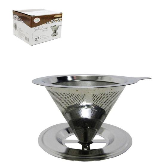 Imagem de Filtro / coador de cafe de inox pequeno com base para 2 xicaras 12x6x10cm de ø - FX