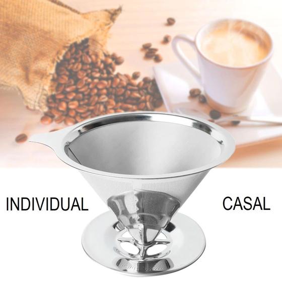 Imagem de Filtro Coador de Café Inox Reutilizável Ecológico Individual Casal 101