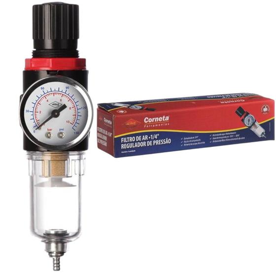 Imagem de Filtro de Ar 1/4 Regulador Pressão Compressor C/ Manômetro