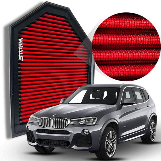 Imagem de Filtro de Ar Esportivo BMW X3 2.0 16v Turbo Ano 2012 a 2017 Lavavel Reutilizável Potencia 2013 2014 2015 2016