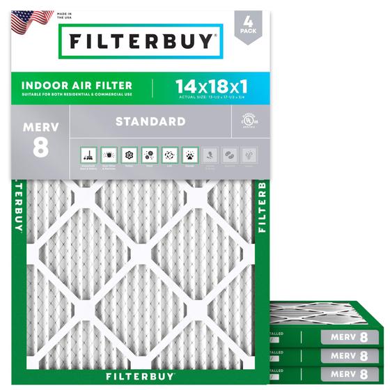 Imagem de Filtro de Ar Filterbuy MERV 8 (14x18x1) - Pacote com 4 - Dust Defense