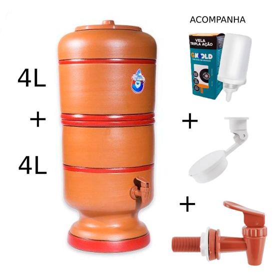 Imagem de Filtro De Barro 8 Litros Com 1 Vela Tripla Ação e 1 Boia