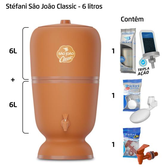 Imagem de Filtro de Barro para Água São João Classic 6 Litros 1 Vela - Stéfani - Cerâmica Stéfani