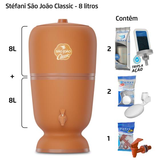 Imagem de Filtro de Barro para Água São João Classic 8 Litros 2 Velas - Stefani - Cerâmica Stéfani