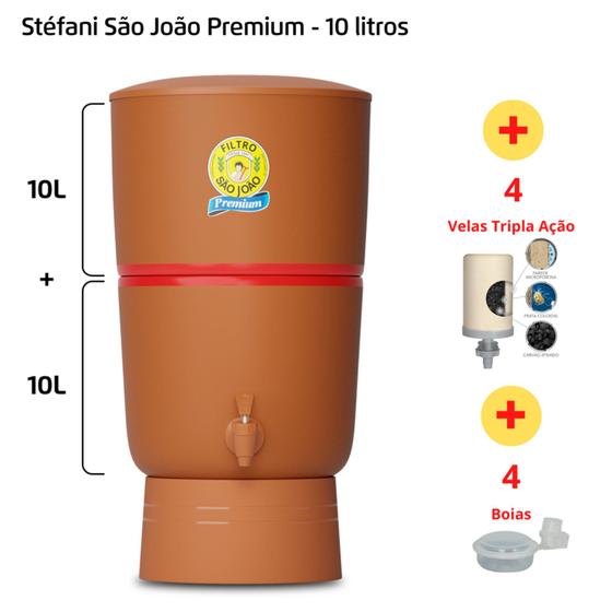 Imagem de Filtro de Barro para Água São João Premium 10 L + 4 Velas Tripla Ação + 4 Boias - Cerâmica Stéfani