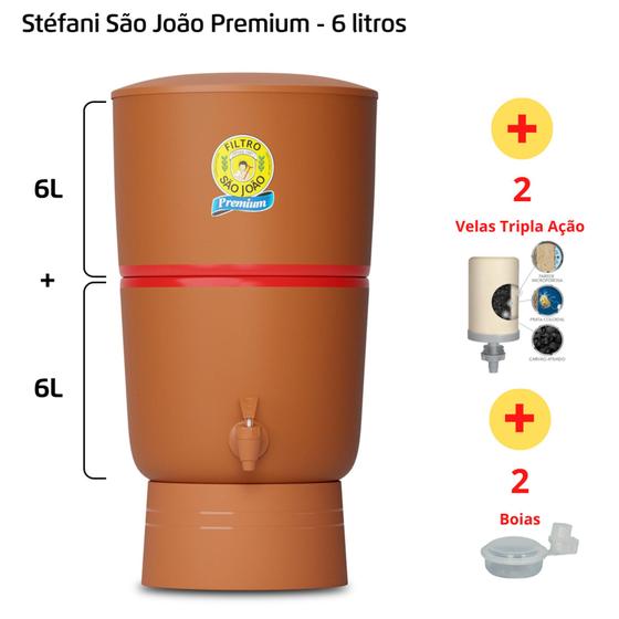 Imagem de Filtro de Barro para Água São João Premium 6 Litros + 2 Velas Tripla ação + 2 Boias - Stéfani
