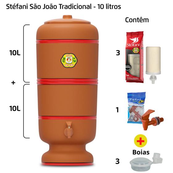 Imagem de Filtro de Barro para Água São João Tradicional 10 Litros 3 Velas + 3 Boias - Cerâmica Stéfani