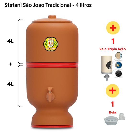 Imagem de Filtro de Barro para Água São João Tradicional 4 L + 1 Vela Tripla Ação + 1 Boia - Cerâmica Stéfani