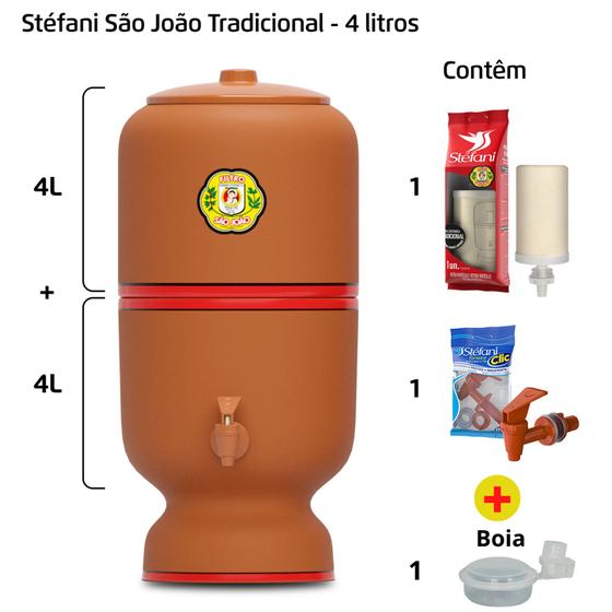 Imagem de Filtro de Barro para Água São João Tradicional 4 Litros 1 Vela + 1 Boia - Cerâmica Stéfani